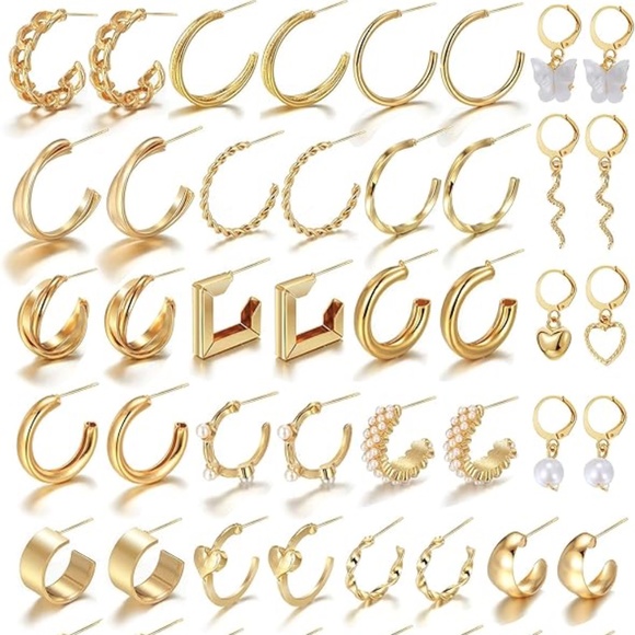 Jewelry - IFKM 24 Pairs Gold Hoop Earrings Set for Women Hypoallergenic Chunky Chain Twist